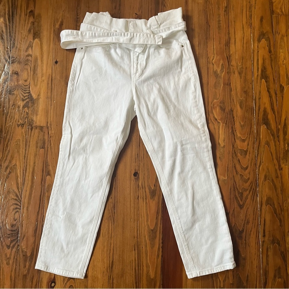FRAME White High Waist Belted Pleated Pegged Jeans in 29 Crop - Picture 2 of 8